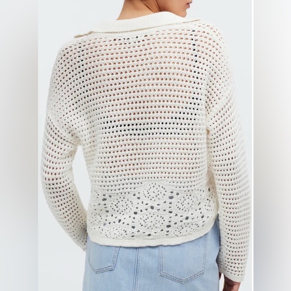 Madewell Crochet Polo Eyelet Long sleeve Open Knit LooseKnit Sweater euro summer - Picture 3 of 9
